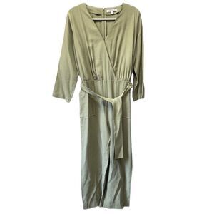 Elizabeth and James Olive Crossover Belted Jumpsuit Pockets Sz M
